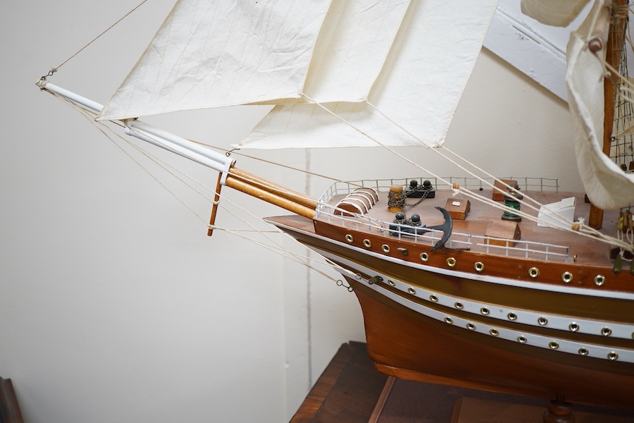 A large wooden ship model 'Amerigo Vespucci' three masted fully rigged and stand, 108cm high